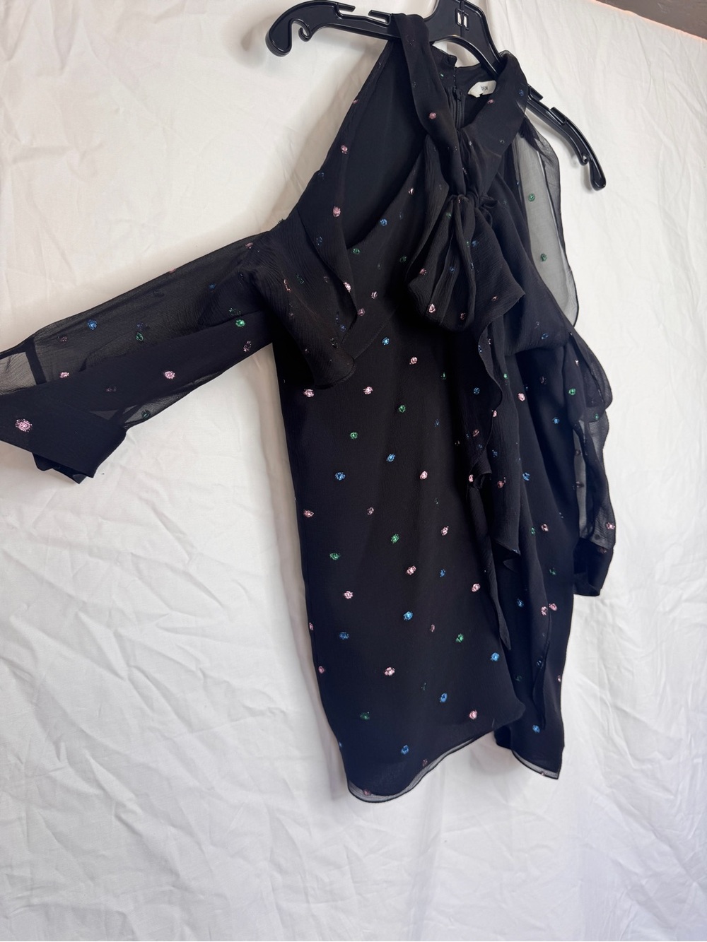 ERDEM Black Sheer Blouse with Subtle Shimmer Metallic Multi Color Dots - Picture 10 of 16